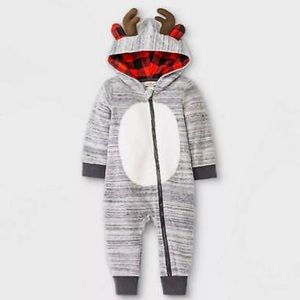 Baby Boys Heather Gray Reindeer Hooded Romper, 3-6Months- By Cat & Jack